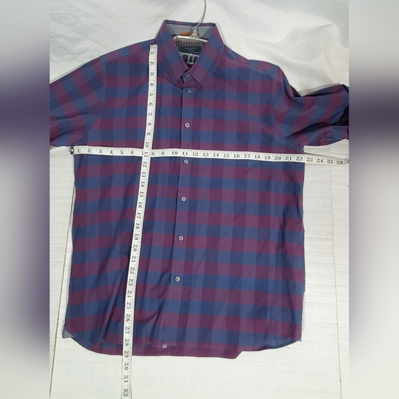 TED BAKER LONDON DESIGNER PLAID CONTRASTING TRIM FLIP CUFF FLANNEL SHIRT MENS 5 - Picture 6 of 7